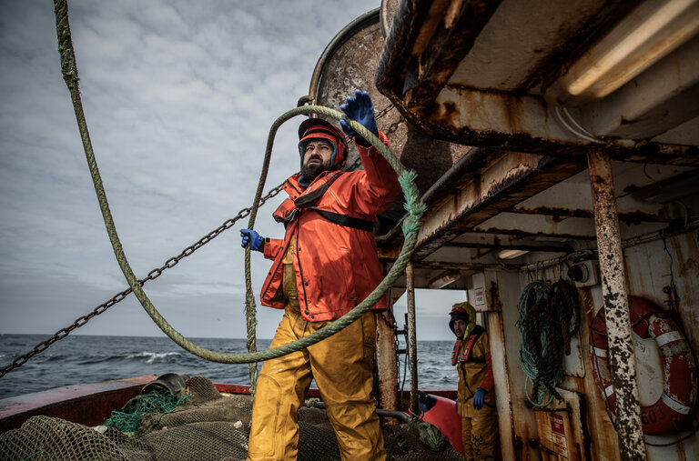 A crew member aboard the fishing vessel Aquila in April on its final voyage.