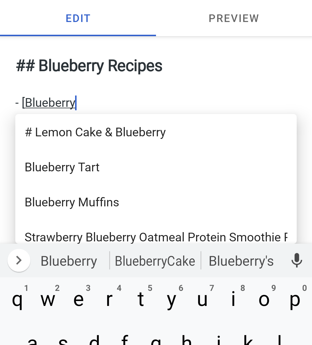 Autocomplete on Simplenote Android