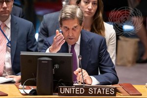 John Kerry, Special Presidential Envoy for Climate Change of the United States, addresses the Security Council meeting on threats to international peace and security, with a focus on climate change, peace and security.