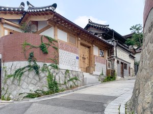 Well-maintained tourist spot Bukchon Hanok Village in Seoul, South Korea. Taken on August 2019.