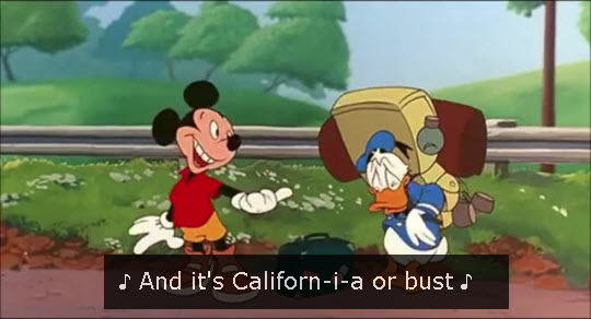 r/MovieDetails - In A Goofy Movie (1995), Mickey Mouse and Donald Duck make a cameo during the "On the Open Road" number, where while hitchhiking Mickey sings the line, "And it's Californ-i-a or bust". Mickey is later briefly shown in the audience at Powerline's concert, having made it to …