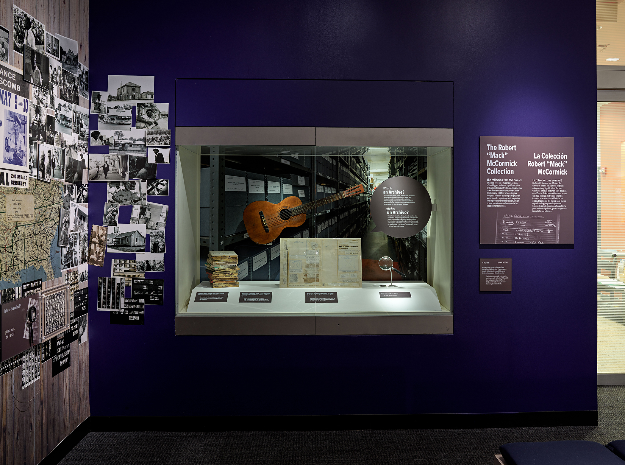 Image of “Treasures and Trouble: Looking Inside a Legendary Blues Archive” display showing various objects on display