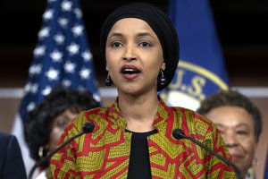 Rep. Ilhan Omar, D-Minn., speaks during a news conference