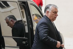 Hungary's Prime Minister Viktor Orban arrives at the Vatican to meet Pope Francis, Thursday, April 21, 2022.