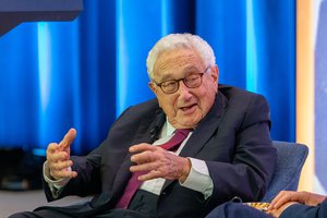 Former Secretary of State Dr. Henry Kissinger participates in a discussion with his biographer, Dr. Niall Ferguson, at the 230th Anniversary celebration at the U.S. Department of State in Washington, D.C., on July 29, 2019.