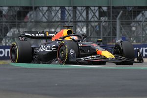 Red Bull driver Max Verstappen of the Netherlands steers his car during the British Formula One Grand Prix race at the Silverstone racetrack, Silverstone, England, Sunday, July 9, 2023