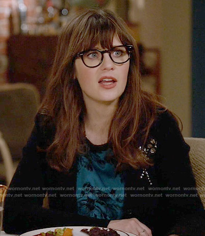 Jess's black embellished cardigan on New Girl