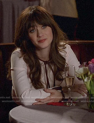 Jess's pink bow neck dress on New Girl