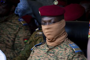 Burkina Faso coup leader Capt. Ibrahim Traore participates in a ceremony in Ouagadougou, Oct. 15, 2022