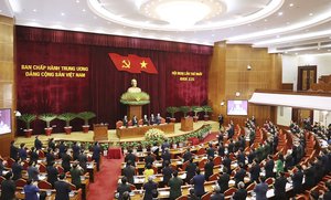 Vietnam Communist party central committee holds a meeting in Hanoi, Vietnam, Sunday, Jan. 31, 2021