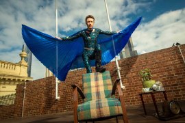 Sammy J on the Trades Hall rooftop ahead of his 50 Year Show for Melbourne Fringe.