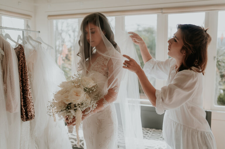 “Bridal fashion is constantly evolving,” said Harriet Falvey, right, a veil designer who works with 50 to 60 brides on their veils every year.