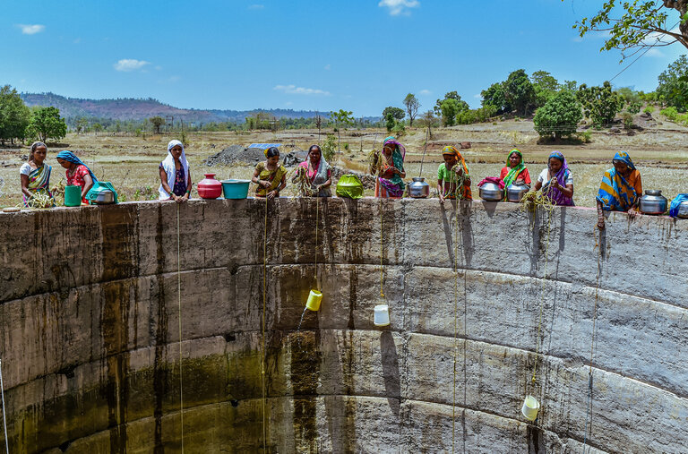 Water was drawn from a well in Maharashtra state in India this spring.