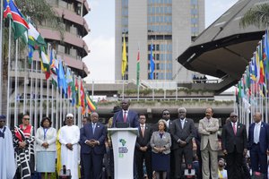 Kenyan President William Ruto addresses delegates during the closing session of the Africa Climate Summit at the Kenyatta International Convention Centre in Nairobi, Kenya, Wednesday, Sept. 6, 2023