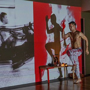 Performance by curator KV at the 'No Place like Home' exhibition by Vietnamese diaspora collective at the Museum of the Home in London, UK. Julio Etchart