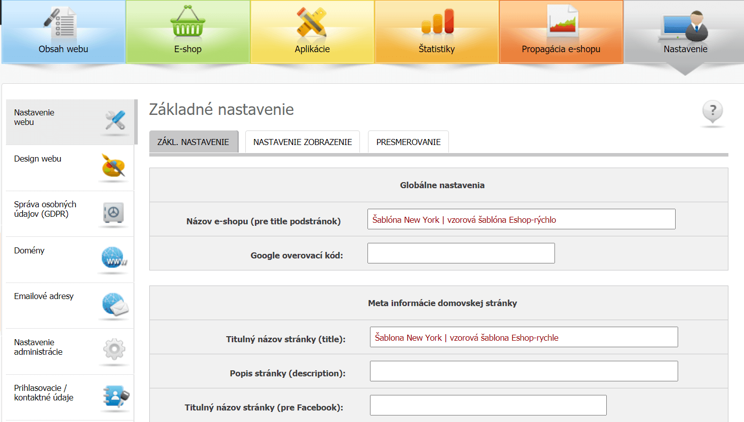 e-shop-rychlo nastavení webu