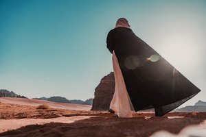 Amongst expansive red sands and spectacular sandstone rock formations, Hisma Desert – NEOM, Saudi Arabia