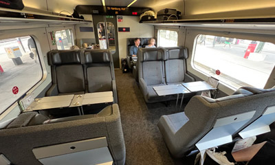 2nd class seats on an IC3 train from Hamburg to Copenhagen