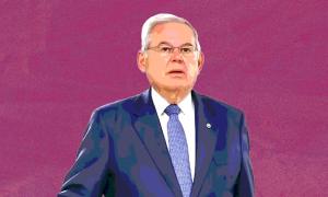 Robert Menendez on a purple background 