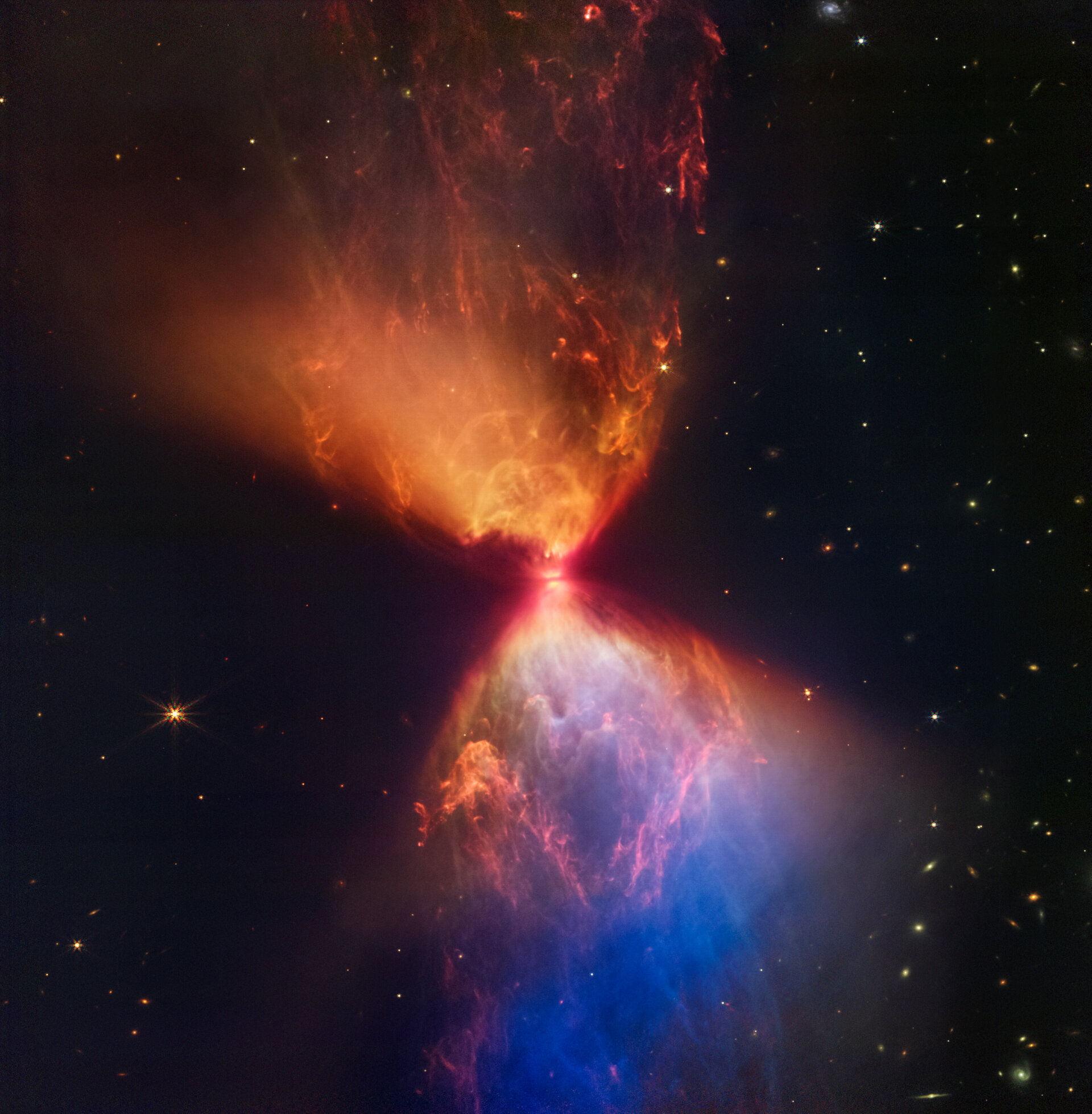 A fiery hourglass from a protostar.