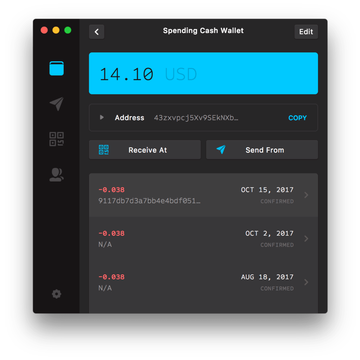 MyMonero Spending screen