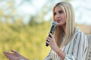 Ivanka Trump speaking with supporters at a campaign event in Paradise Valley, Arizona