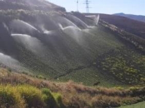 Sprinkler irrigation in steep field