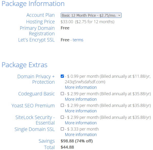 Choosing your settings and package