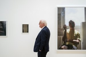 German President Frank-Walter Steinmeier views the exhibit of photographer Wolfgang Tillmans' "To Look Without Fear," at the Museum of Modern Art, Thursday, Nov. 17, 2022, in New York