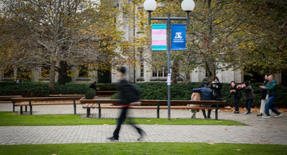 A student walking at the University of Melbourne campus (Image: Gwen Liu)