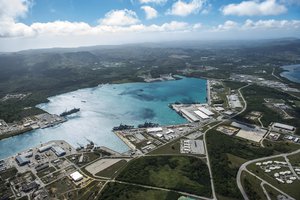 APRA HARBOR, Guam (March 5, 2016) An aerial view from above U.S. Naval Base Guam (NBG) shows Apra Harbor with several navy vessels in port