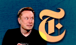 An image of Elon Musk next to the NYT logo