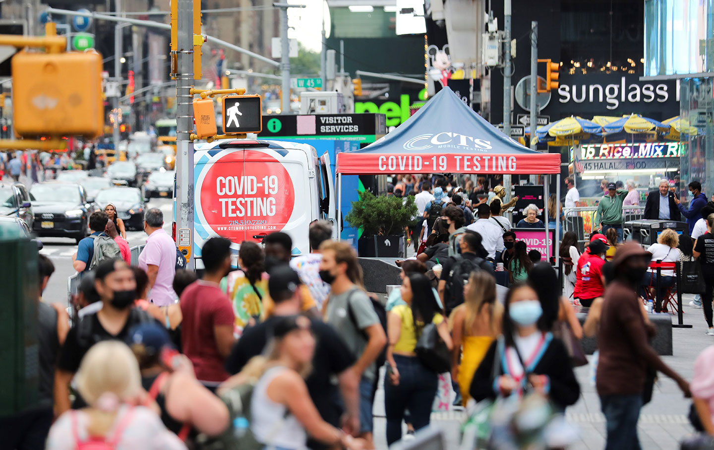 A mobile Covid test site in Times Square