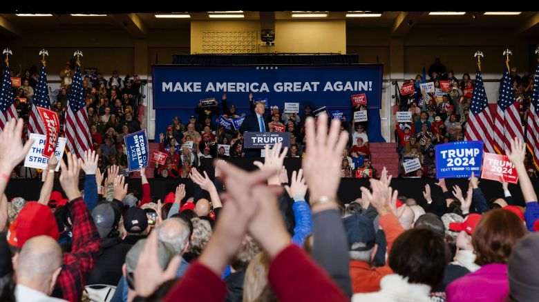 Former president Donald Trump speaks during a rally at Stevens High School in Claremont, New Hampshire, on November 11.