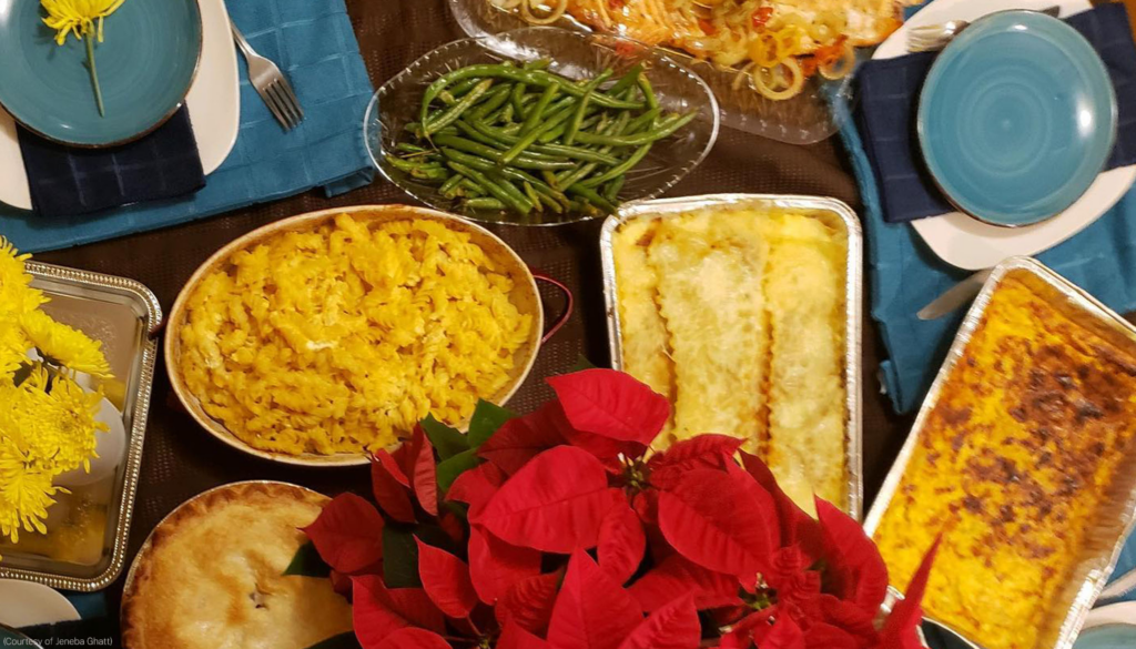 Thanksgiving dishes on a table.