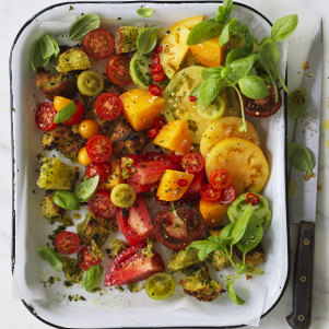 Adam Liaw’s heirloom tomato and bread salad.