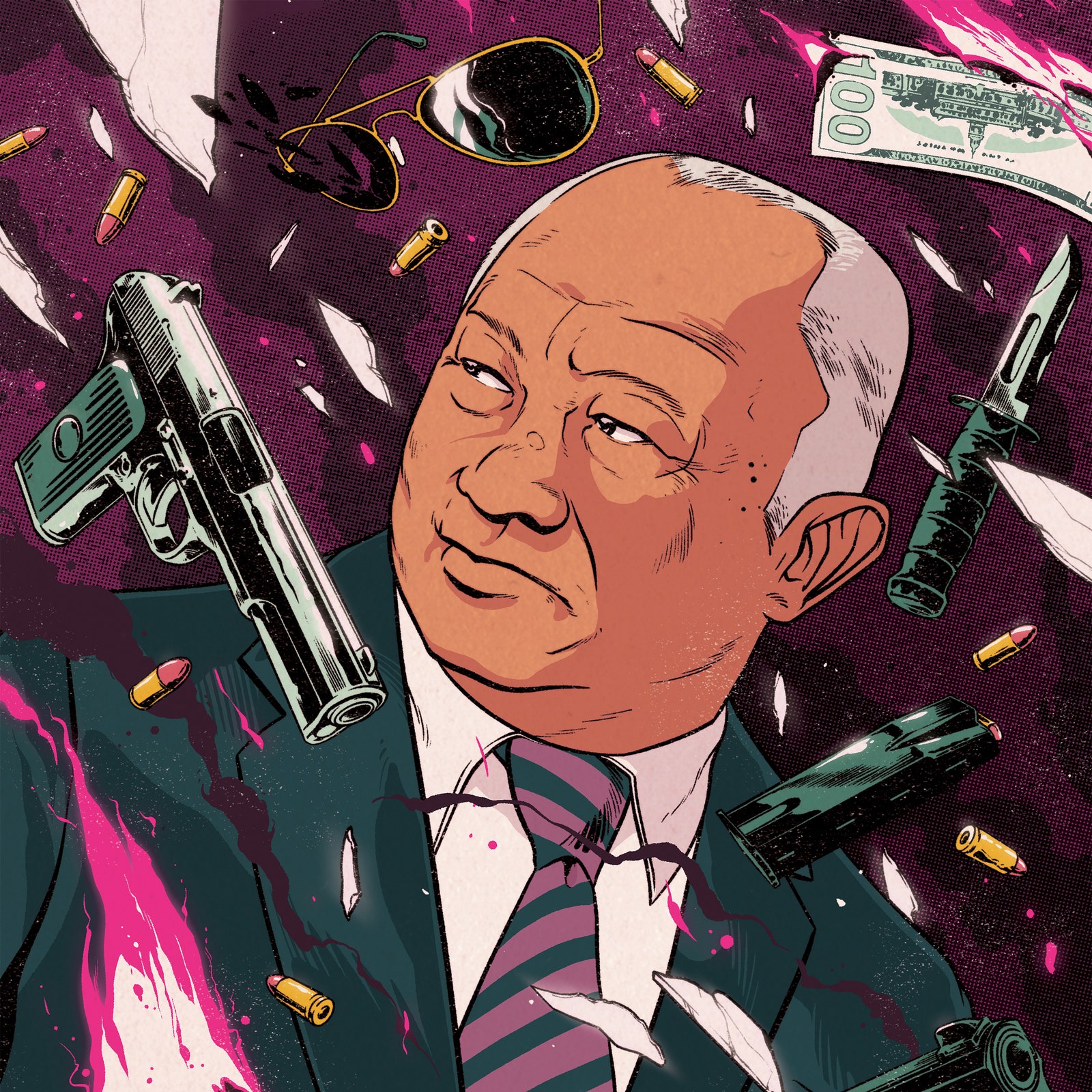 An illustration of the action director John Woo.