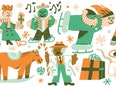 A group of winter-themed people and objects.