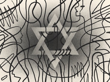 Black lines wrapping around the Star of David. 