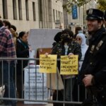 Protest outside Columbia Univeristy after the suspension of SJP and JVP. (Photo: X)