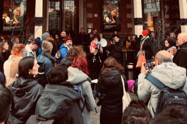 Filmmakers and attendees protesting in solidarity with Palestine and against IDFA's statements, Amsterdam, November 13, 2023.