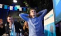 Members of the centrist Christian Union party watch results of exit polls in the Netherlands' general election in Amersfoort.