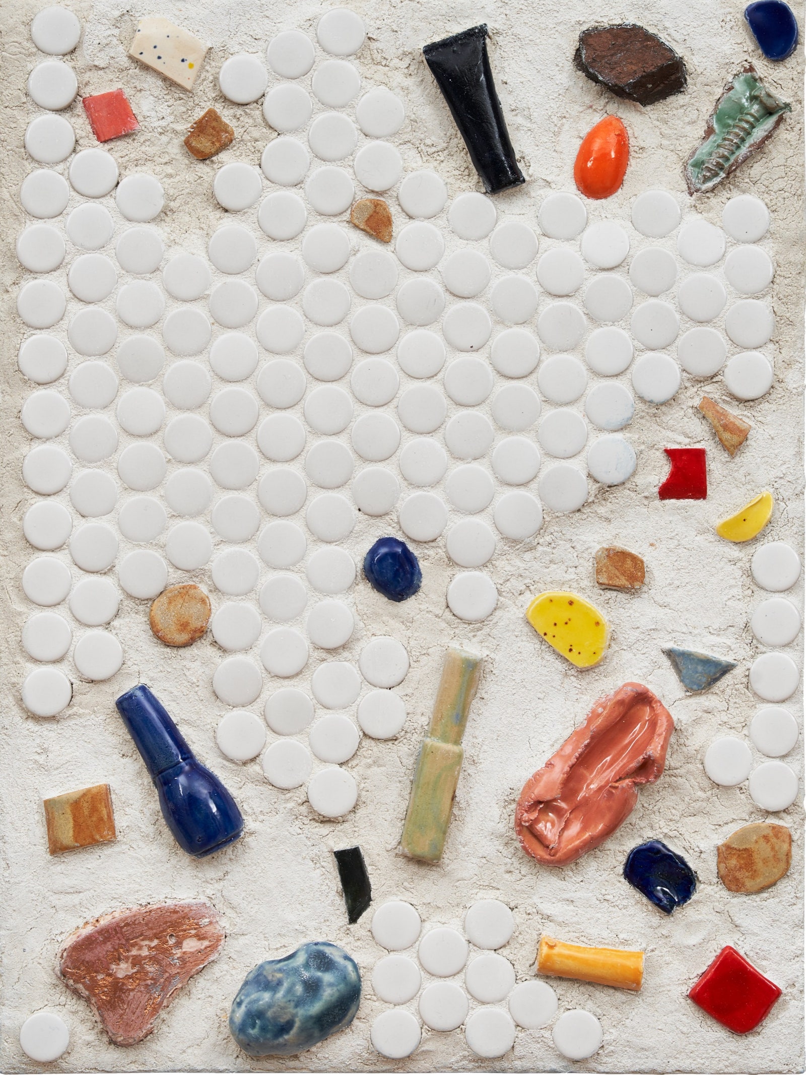 A panel of glazed ceramic tile grout pigment and resin is the artwork of artist Ilana HarrisBabou