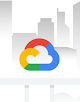 Google Cloud logo in front of a city-scape with animated skyscrapers