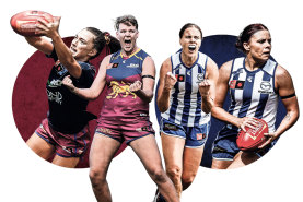 From left: Brisbane Lions duo Jade Ellenger and Dakota Davidson, and North Melbourne’s Jasmine Garner and Jenna Bruton.