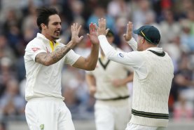 Mitchell Johnson and David Warner in happier times.