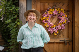 Jac Semmler and her Christmas wreath.