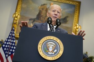 President Joe Biden delivers remarks on funding for Ukraine from the Roosevelt Room of the White House, Wednesday, Dec. 6, 2023, in Washington.