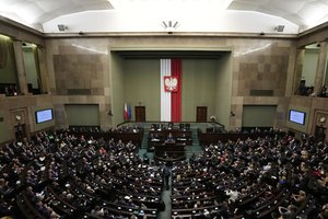 Poland's Prime Minister Mateusz Morawiecki making a policy speech of his new government in parliament, in Warsaw, Poland, Monday Dec. 11, 2023. The national conservatives who have ruled Poland for eight years are expected to finally relinquish power this week to a centrist bloc led by political veteran Donald Tusk.