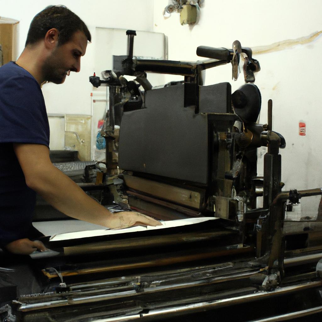 Person operating a printing press